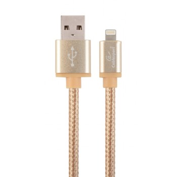 CABLU alimentare si date GEMBIRD, pt. smartphone, USB 2.0 (T) la Lightning (T), 1.8m, premium, conectori auriti, cablu cu impletire din bumbac, auriu, 