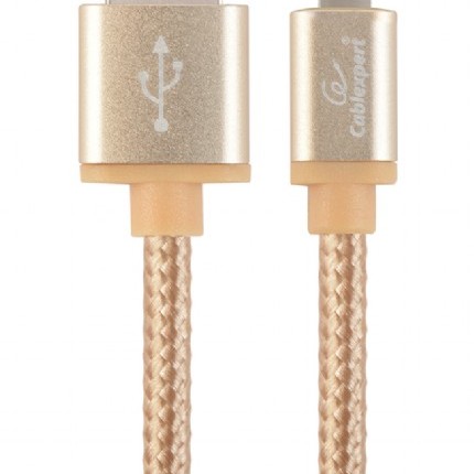 CABLU alimentare si date GEMBIRD, pt. smartphone, USB 2.0 (T) la Lightning (T), 1.8m, premium, conectori auriti, cablu cu impletire din bumbac, auriu, 