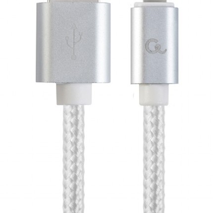 CABLU alimentare si date GEMBIRD, pt. smartphone, USB 2.0 (T) la Lightning (T), 1.8m, premium, conectori auriti, cablu cu impletire din bumbac, argintiu, 