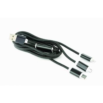 CABLU alimentare si date GEMBIRD, USB 2.0(T) la Lightning(T)+Micro-USB 2.0(T)+USB 2.0 Type-C(T),1m,impletit,incarcare simultana a 3 tipuri de telef,negru, 