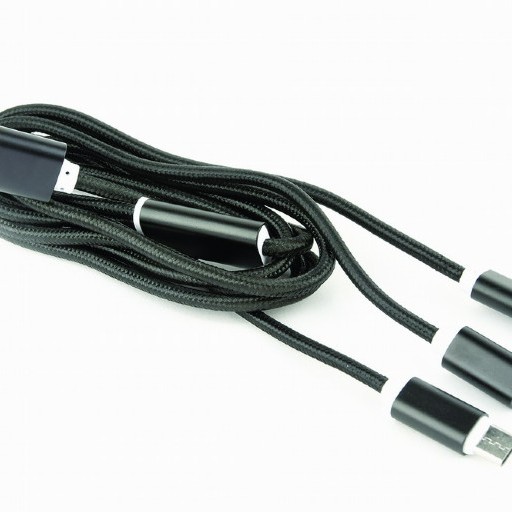 CABLU alimentare si date GEMBIRD, USB 2.0(T) la Lightning(T)+Micro-USB 2.0(T)+USB 2.0 Type-C(T),1m,impletit,incarcare simultana a 3 tipuri de telef,negru, 