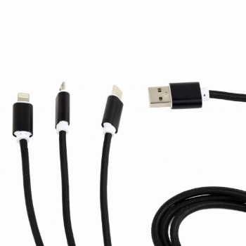 CABLU alimentare si date GEMBIRD, USB 2.0(T) la Lightning(T)+Micro-USB 2.0(T)+USB 2.0 Type-C(T),1m,impletit,incarcare simultana a 3 tipuri de telef,negru, 