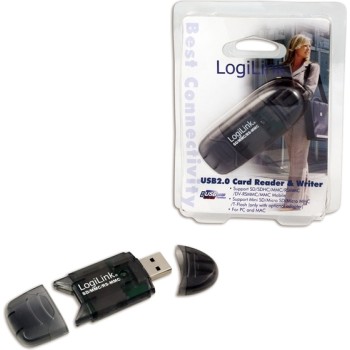 CARD READER extern LOGILINK, interfata USB 2.0, citeste/scrie: SD, MMC, RS-MMC; plastic, negru-transparent 