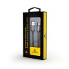 CABLU alimentare si date GEMBIRD, pt. smartphone,USB 2.0 (T) la Lightning (T), 2m, premium,cablu cu impletire din bumbac,gri-metalizat cu insertii albe, 