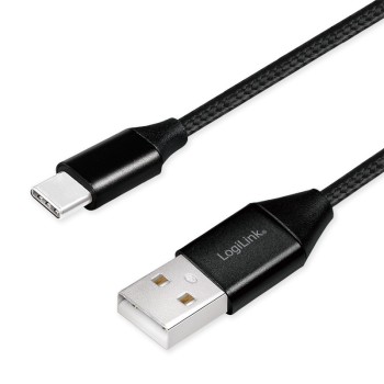 CABLU alimentare si date LOGILINK, pt. smartphone, USB 2.0 (T) la USB 2.0 Type-C (T), 0.3m, premium, cablu cu impletire din bumbac, negru, 