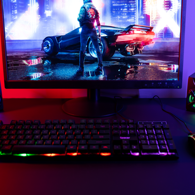 BOXE SPACER Gaming 2.1, RMS: 11W (2 x 3W + 5W), control volum, bass si inalte, subwoofer lemn MDF, 3 x LED, USB power, black, 