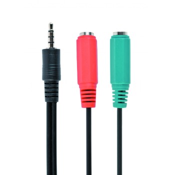 CABLU audio GEMBIRD Splitter stereo (1 x 3.5 mm jack T la 2 x 3.5 mm jack M), 20cm, negru, mufe rosu-verde, 