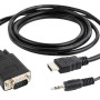 CABLU video GEMBIRD, splitter HDMI (T) la VGA (T)+ Jack 3.5mm (T), 3m,rez max FHD la 60Hz, converteste semnal digital HDMI in analog VGA+ 3.5 mm jack,negru, 