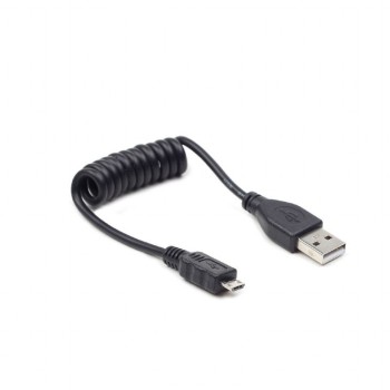 CABLU alimentare si date GEMBIRD, pt. smartphone, USB 2.0 (T) la Micro-USB 2.0 (T), 0.6m, spiralat, conectori auriti, negru, 