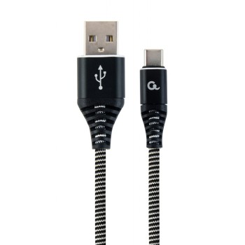 CABLU alimentare si date GEMBIRD, pt. smartphone, USB 2.0 (T) la USB 2.0 Type-C (T), 1m, premium, cablu cu impletire din bumbac, negru cu insertii albe, 