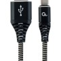 CABLU alimentare si date GEMBIRD, pt. smartphone, USB 2.0 (T) la USB 2.0 Type-C (T), 1m, premium, cablu cu impletire din bumbac, negru cu insertii albe, 