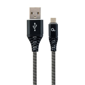 CABLU alimentare si date GEMBIRD, pt. smartphone, USB 2.0 (T) la Micro-USB 2.0 (T), 1m, premium, cablu cu impletire din bumbac, negru cu insertii albe, 