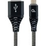 CABLU alimentare si date GEMBIRD, pt. smartphone, USB 2.0 (T) la Micro-USB 2.0 (T), 1m, premium, cablu cu impletire din bumbac, negru cu insertii albe, 
