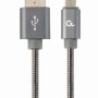 CABLU alimentare si date GEMBIRD, pt. smartphone, USB 2.0 (T) la Micro-USB 2.0 (T), 2m, premium,  impletire din bumbac, gri-metalizat cu insertii albe, 