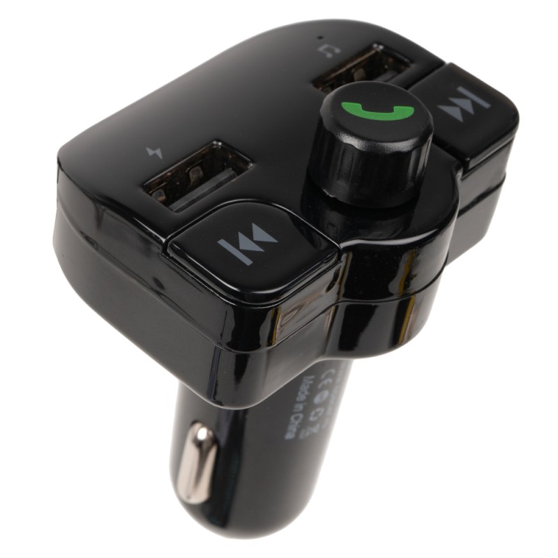 MODULATOR AUTO FM SPACER, Bluetooth 5.0, 2xUSB max. 5V/3.1A, 12V-24V, max. 10-15m, mic max. 0-1m, format MP3/WMA, 206 canale 87.5-108Mhz, USB disk, microSD,  answer/hang up/redial, protectie circuit, black, 