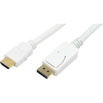CABLU video LOGILINK, adaptor DisplayPort (T) la HDMI (T), 2m, conectori auriti, Full HD (1920 x 1080) la 60 Hz, alb, 