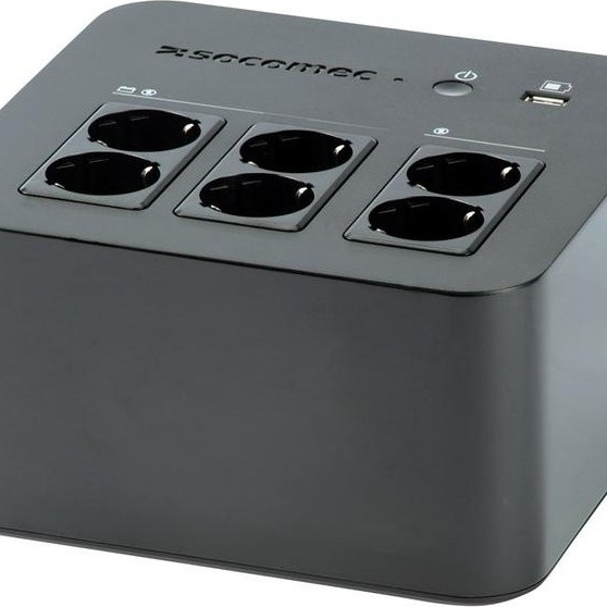UPS SOCOMEC Line Int. mgmt,brick,600VA/ 360W,AVR,6xsocket Shucko,indicatie LED,1x12V/7A,Backup 15 min,incarcare 8h,conector USB,USB charger,