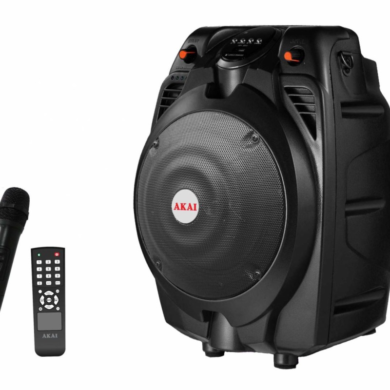 BOXE portabile AKAI, troller 1.0, RMS 30 W, microfon wireless, Bluetooth, cu fir,telecomanda wireless, conector Bluetooth, alimentare 220V, Jack 3.5mm, USB, negru, 