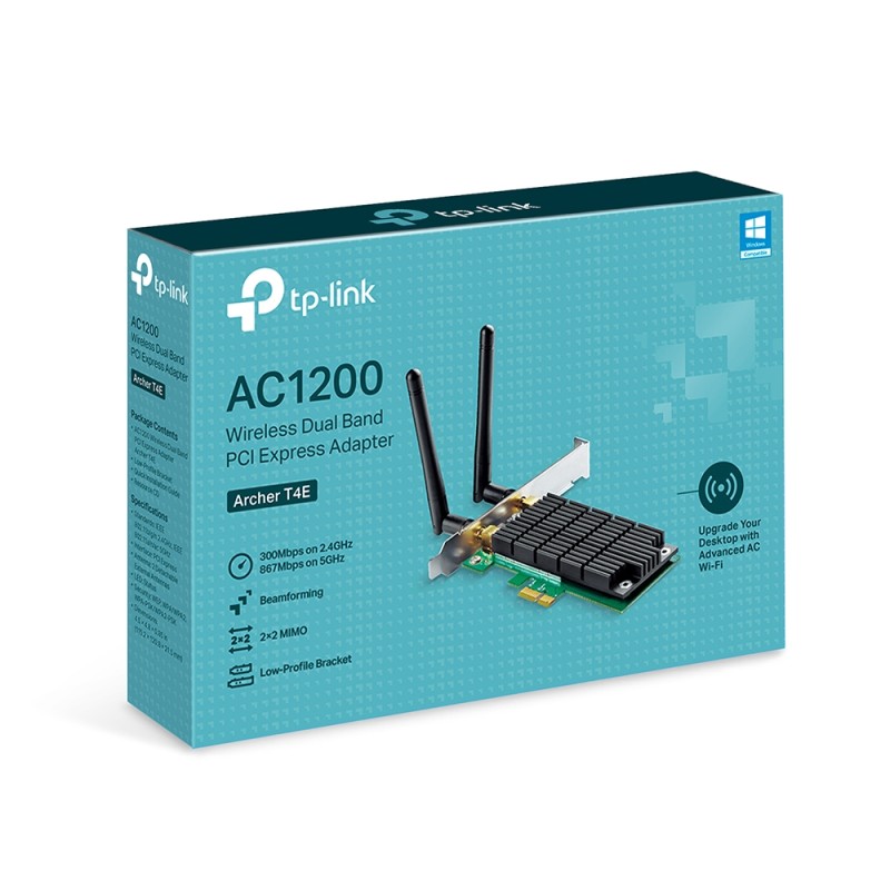 ADAPTOR RETEA TP-LINK AC1200, intern wireless 2.4 GHz | 5 GHz, PCI-E, port, 1200 Mbps, antena externa x 2, 