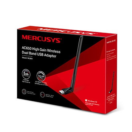 ADAPTOR RETEA MERCUSYS , extern wireless 2.4 GHz | 5 GHz, USB 2.0, port, 650 Mbps, antena externa x 1, 