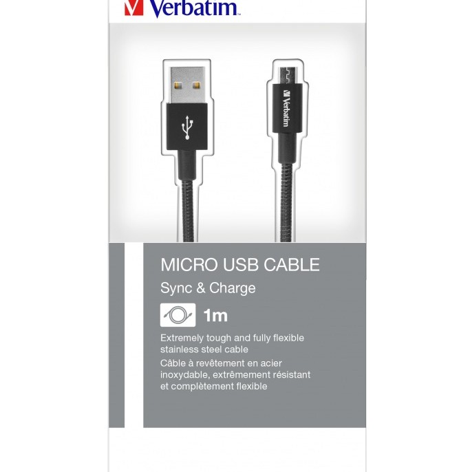CABLU alimentare si date VERBATIM, pt. smartphone, USB 2.0 (T) la Micro-USB 2.0 (T), 1m, premium, cablu metalic, negru, 