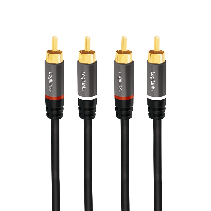 CABLU audio LOGILINK stereo (RCA T/T), 2m, conectori auriti, negru 