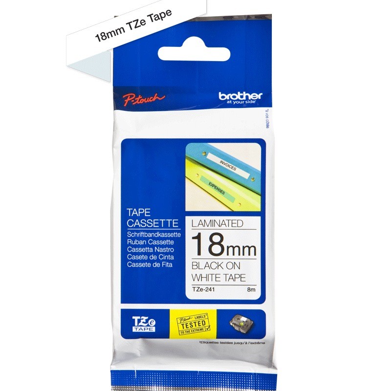 Banda Laminata Original Brother Black on White, TZE241, pentru P-Touch D400|D450|D600VP|E300VP|E550WVP|H500|P700|P750W, 18mm x 8m, incl.TV 0 RON, 