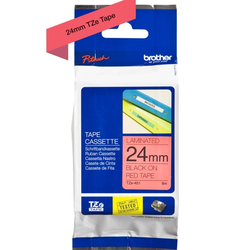 Banda Laminata Original Brother Black on Red, TZE451, pentru P-Touch D600VP|E550WVP|P700|P750W, 24mm x 8m, incl.TV 0 RON, 