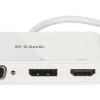 SPLITTER video D-Link universal, conectare PC USB Type C, Thunderbolt 3, nu, porturi video VGA x 1, Display Port x 1, HDMI x 1, fara port retea, NB nu, alb, 