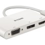 SPLITTER video D-Link universal, conectare PC USB Type C, Thunderbolt 3, nu, porturi video VGA x 1, Display Port x 1, HDMI x 1, fara port retea, NB nu, alb, 