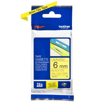 Banda Laminata Original Brother Black on Yellow, TZE611, pentru H105WB|P-TOUCH PT-E110VP|D400|D450|D600VP|E300VP|E550WVP|H110|H500|P700|P750W|PT-D210|PT-D210VP, 6mm x 8m, incl.TV 0 RON, 