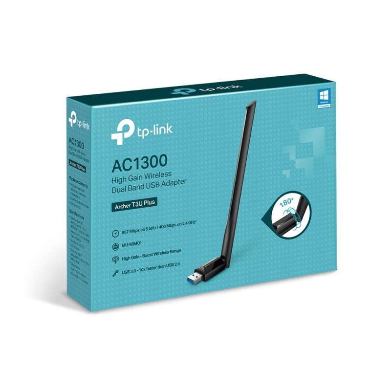 ADAPTOR RETEA TP-LINK AC1300, extern wireless 2.4 GHz | 5 GHz, USB 3.0, port, 1300 Mbps, antena externa x 1, 