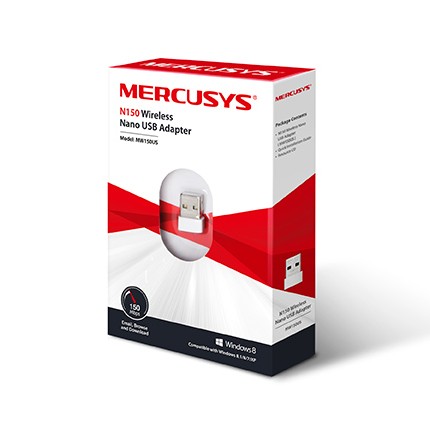 ADAPTOR RETEA MERCUSYS NANO, extern wireless 2.4 GHz, USB 2.0, port, 150 Mbps, antena interna x 1, 
