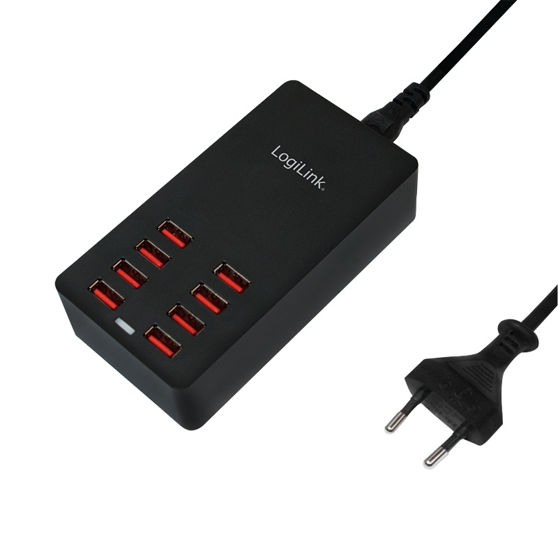 ALIMENTATOR retea 220V LOGILINK, universal, 8 x USB, maxim 8.8A, 44W, suport OCP/OVP/OTP, negru, 