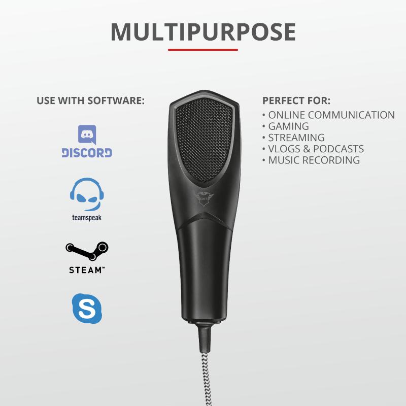 MICROFON TRUST, suport tip trepied, conector USB, negru, 