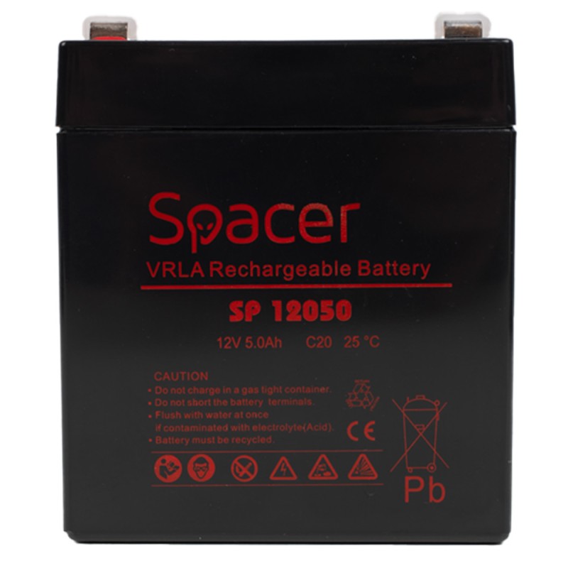ACUMULATOR UPS SPACER 12V /  5Ah, dimensiuni: 90x70x101mm, inaltime+terminal: 107mm, terminal F2(T2), 