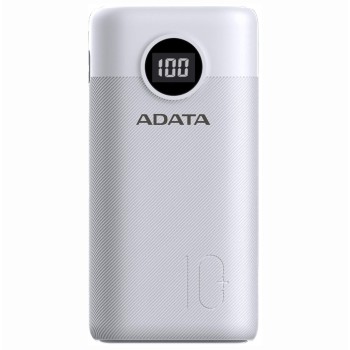 POWER BANK ADATA 10000mAh, Quick Charge 3.0 + PD 22.5W, 2 x USB &1 x USB-C, digital display pt.status baterie, P10000QCD 10.000 mAh, total 3A, white, 