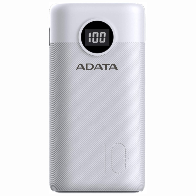 POWER BANK ADATA 10000mAh, Quick Charge 3.0 + PD 22.5W, 2 x USB &1 x USB-C, digital display pt.status baterie, P10000QCD 10.000 mAh, total 3A, white, 