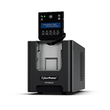 UPS CYBER POWER Line Int. cu sin. pura, cu management, Tower, LCD,  750VA/675W, AVR, 6x IEC, baterie 2x 12V/7Ah, incarcare pana la 8h, USB, RS232, slot SNMP, APFC, EPO, LCD detasabil, hot-swapp, tehn. GreenPower, 