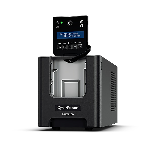 UPS CYBER POWER Line Int. cu sin. pura, cu management, Tower, LCD,  750VA/675W, AVR, 6x IEC, baterie 2x 12V/7Ah, incarcare pana la 8h, USB, RS232, slot SNMP, APFC, EPO, LCD detasabil, hot-swapp, tehn. GreenPower, 