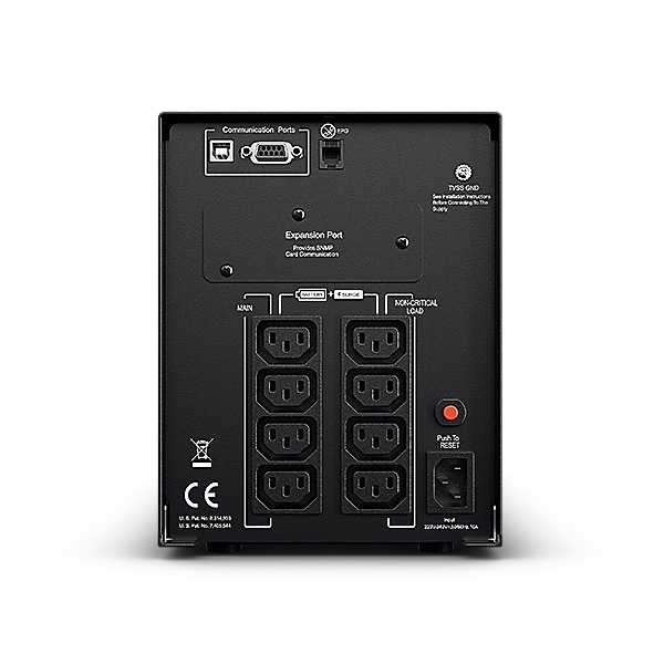 UPS CYBER POWER Line Int. cu sin. pura, cu management, Tower, LCD, 1500VA/1350W, AVR, 8x IEC, baterie 2x 12V/17Ah, incarcare pana la 8h, USB, RS232, slot SNMP, APFC, EPO, LCD detasabil, hot-swapp, tehn. GreenPower, 