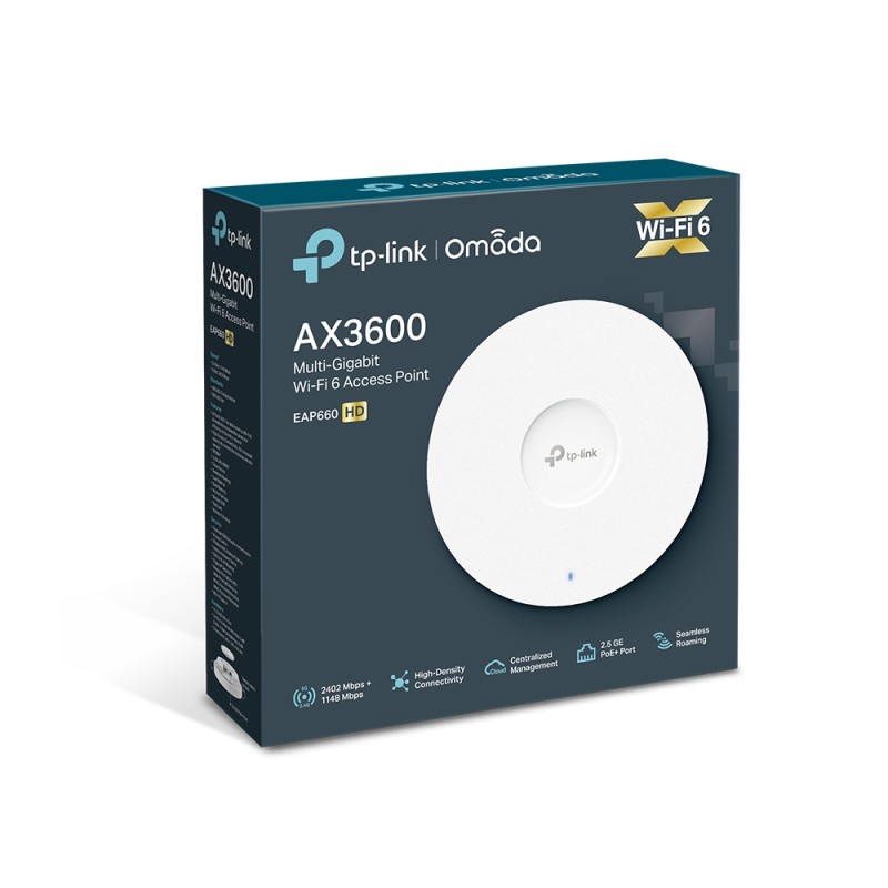 ACCESS POINT TP-LINK wireless 3600Mbps dual band, 1 port 2.5 Gbps LAN, 8 antene interne, IEEE802.3at PoE, Dual Band Wi-Fi 6 AX3600, montare pe tavan/perete 