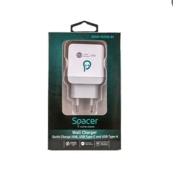 ALIMENTATOR retea SPACER Quick Charge 20W, USB Type-C PD+ USB Quick Charge, 