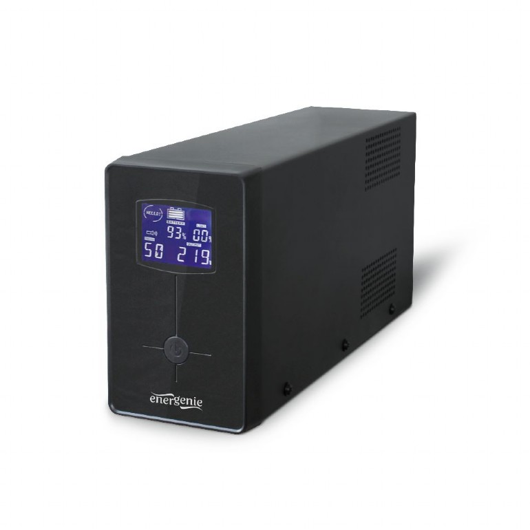 UPS GEMBIRD Line Int. cu sin. simulata, fara management, Tower, LCD,  650VA/390W, AVR, 1x Schuko + 2x IEC, baterie 1x 12V/7Ah, incarcare pana la 12h, 