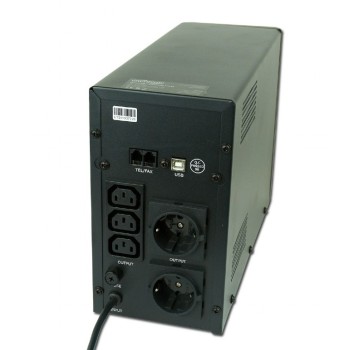 UPS GEMBIRD Line Int. cu sin. simulata, cu management, Tower, LCD, 1500VA/900W, AVR, 2x Schuko + 3x IEC, baterie 2x 12V/8Ah, incarcare pana la 12h, USB, 2x RJ11, 
