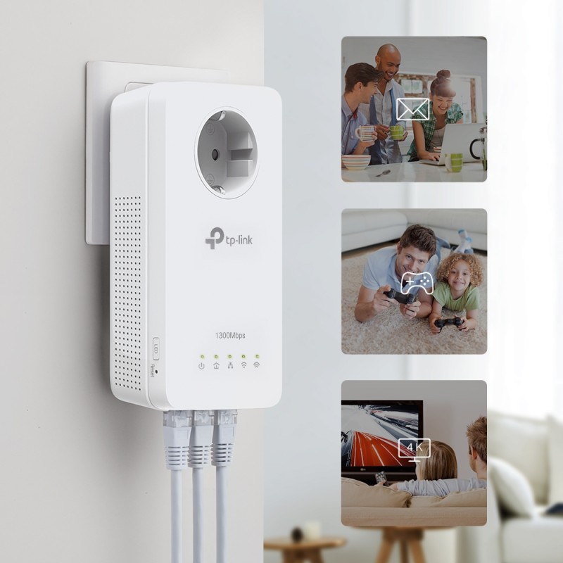 Amplificator Powerline TP-Link 1300Mbps, 3 x Gigabit LAN, 1 x Sucko, Dual Band AC1200,  
