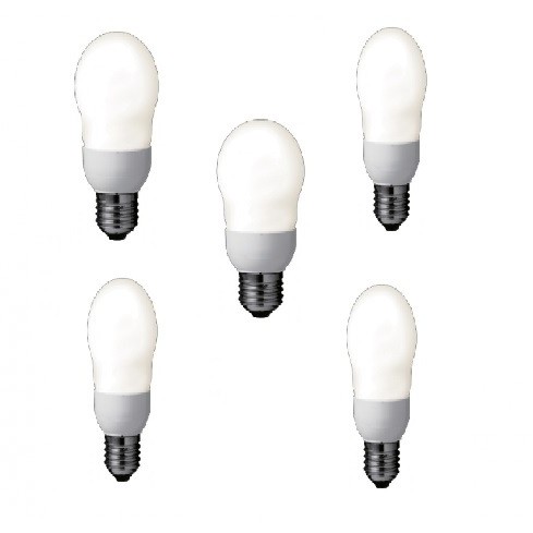 SET 5 becuri fluorescent Panasonic, soclu E27, putere 8W, forma oval, lumina alb calda, alimentare 220 - 240 V, 