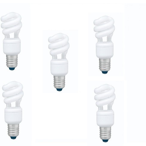 SET 5 becuri fluorescent Panasonic, soclu E27, putere 8W, forma spirala, lumina alb calda, alimentare 220 - 240 V, 