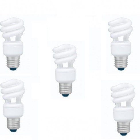 SET 5 becuri fluorescent Panasonic, soclu E27, putere 8W, forma spirala, lumina alb rece, alimentare 220 - 240 V, 