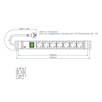 PDU BACHMANN, 1.5U pt. rack 19 inch, 7 prize Schuko, intrare Schuko, max 10 A, cablu 2 m, gri, 